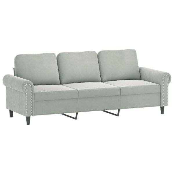 Sofá 3 lugares + almofadas decorativas 180cm veludo cinza-claro - Image 3