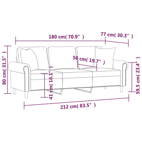 Sofá 3 lugares + almofadas decorativas 180cm veludo cinza-claro - Image 7