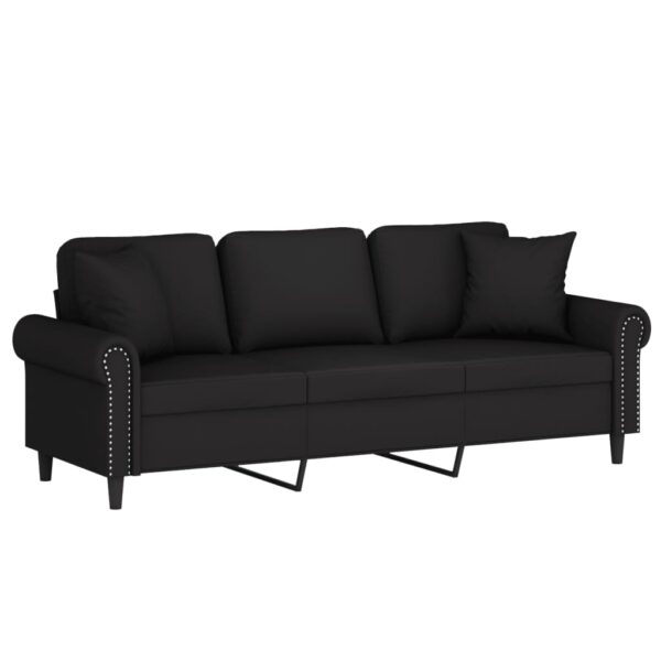 Sofá 3 lugares c/ almofadas decorativas 180 cm veludo preto - Image 2