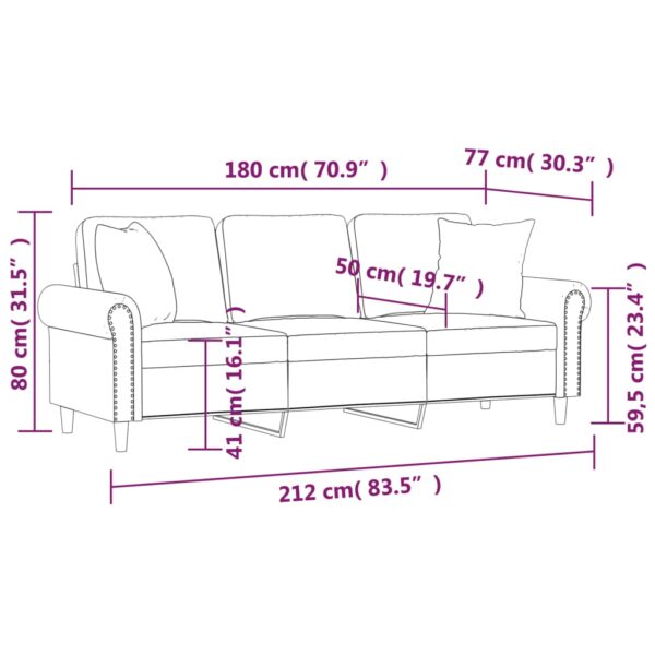 Sofá 3 lugares c/ almofadas decorativas 180 cm veludo preto - Image 7