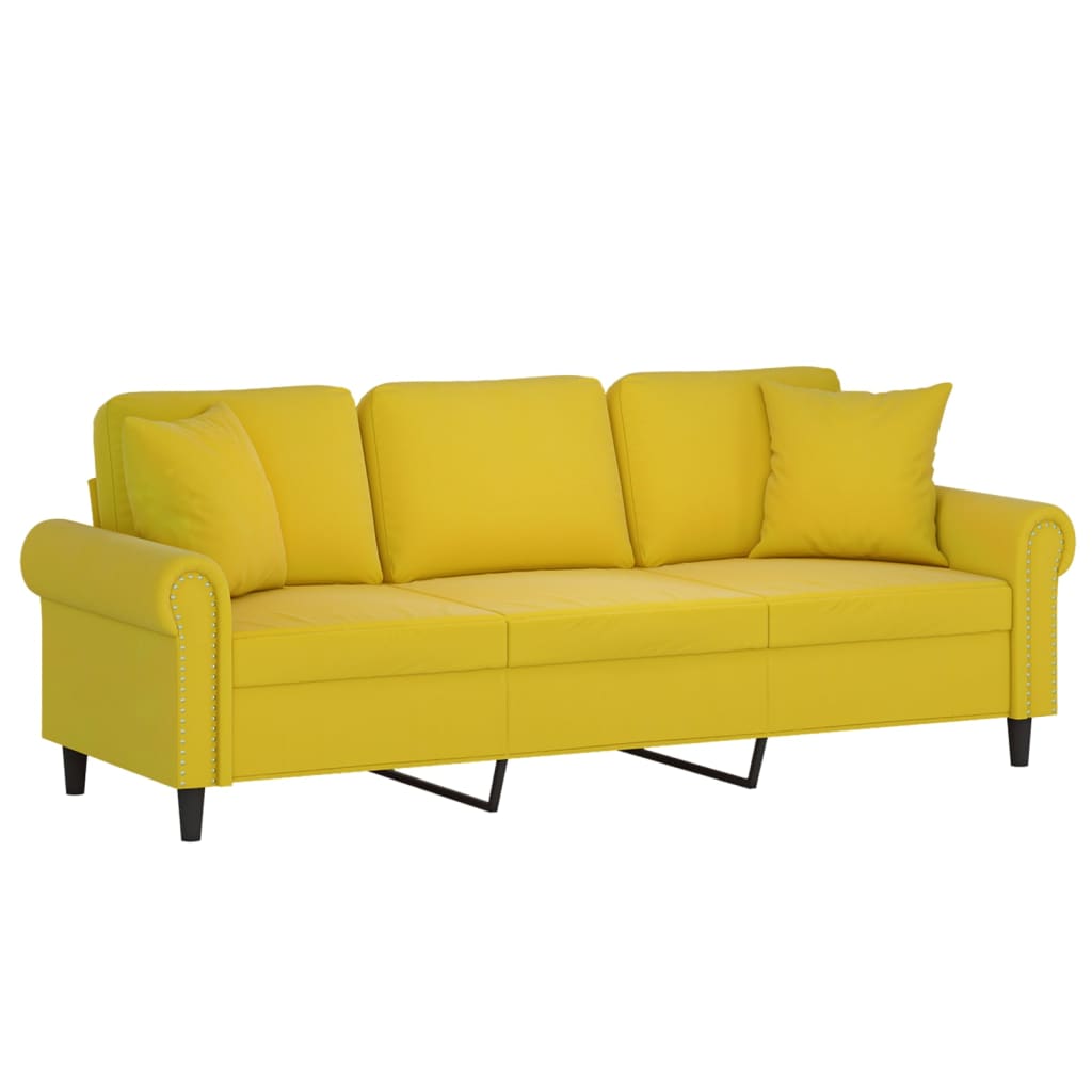 Sofá 3 lugares c/ almofadas decorativas 180 cm veludo amarelo - Image 2