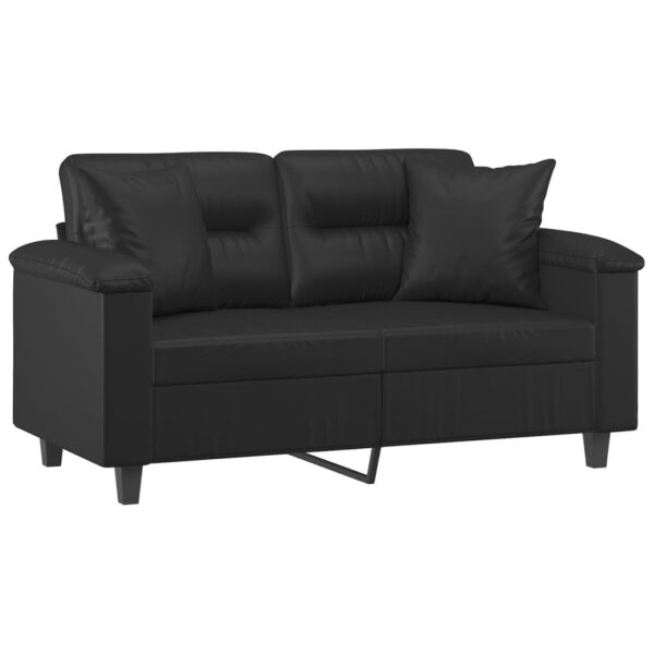 Sofá 2 lugares + almofadas decorativas 120cm couro artif. preto - Image 2