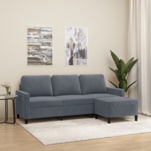 Sofá de 3 lugares com apoio de pés 180 cm veludo cinza-escuro