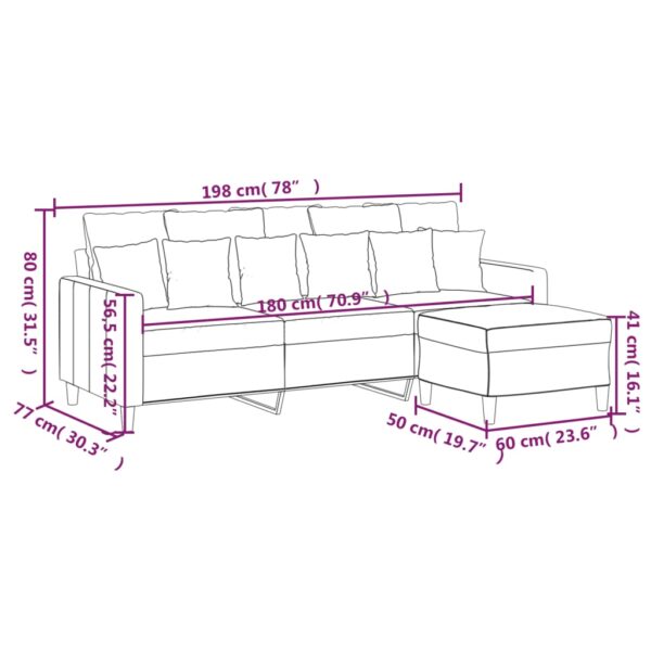 Sofá de 3 lugares com apoio de pés 180 cm veludo cinza-escuro - Image 6