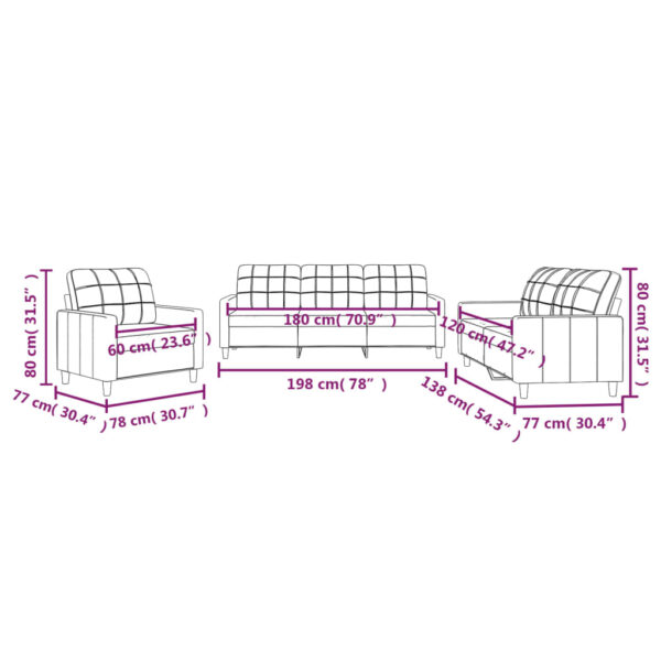 3 pcs conjunto de sofás com almofadões tecido cinza-acastanhado - Image 7