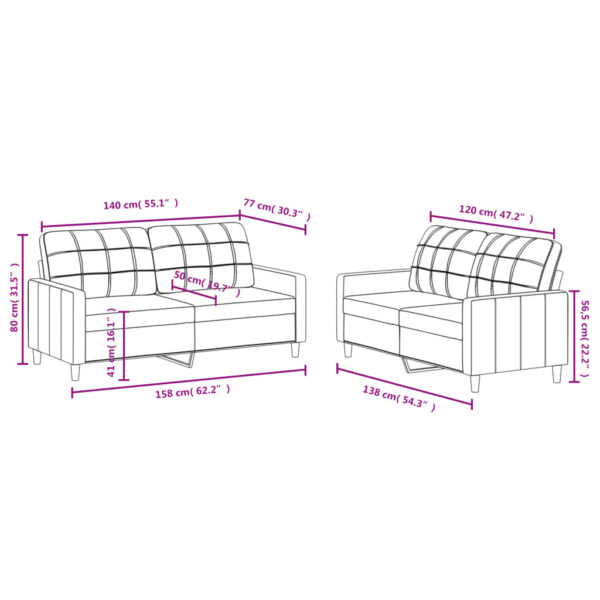 2 pcs conjunto de sofás com almofadões tecido cinzento-claro - Image 5