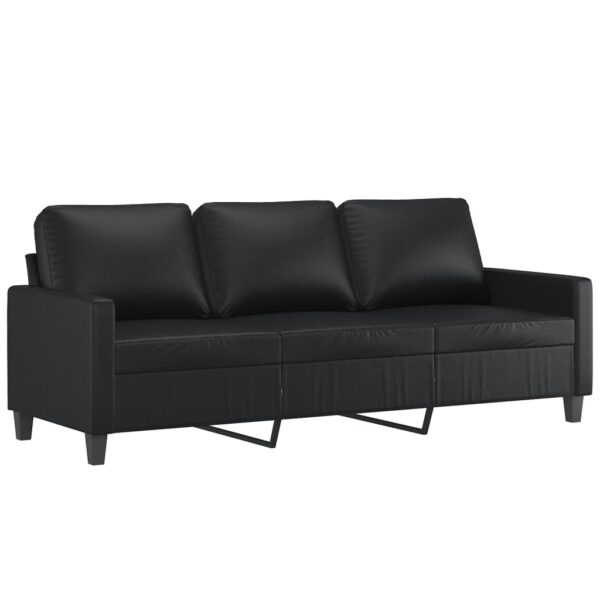 3 pcs conjunto de sofás com almofadões couro artificial preto - Image 4