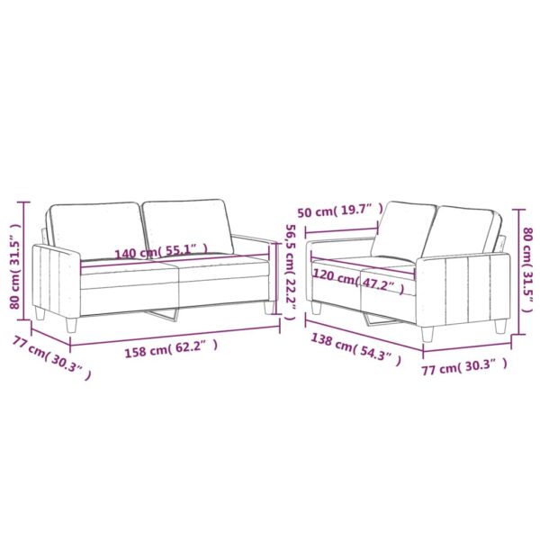 2 pcs conjunto de sofás com almofadões veludo vermelho tinto - Image 5