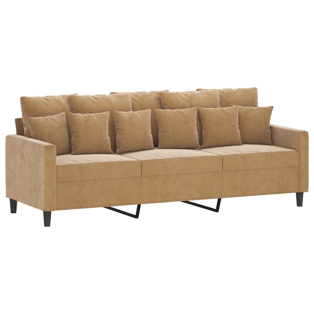 3 pcs conjunto de sofás com almofadões veludo castanho - Image 4
