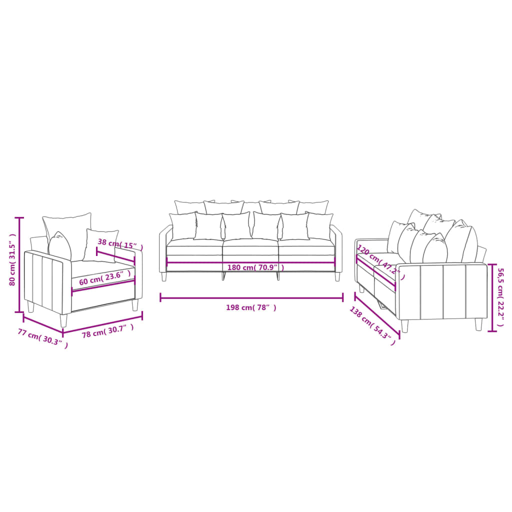 3 pcs conjunto de sofás com almofadões veludo castanho - Image 7