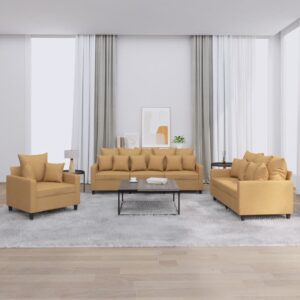 3 pcs conjunto de sofás com almofadões veludo castanho