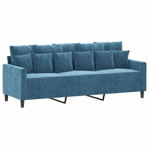 3 pcs conjunto de sofás com almofadões veludo azul - Image 4
