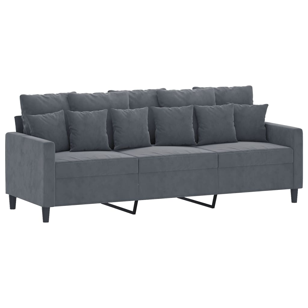 4 pcs conjunto de sofás com almofadões veludo cinzento-escuro - Image 2
