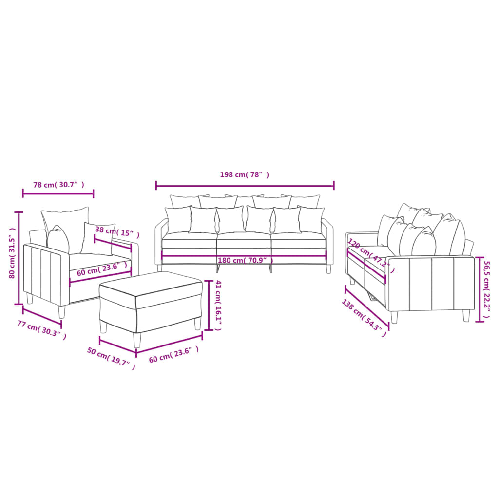 4 pcs conjunto de sofás com almofadões veludo cinzento-escuro - Image 9