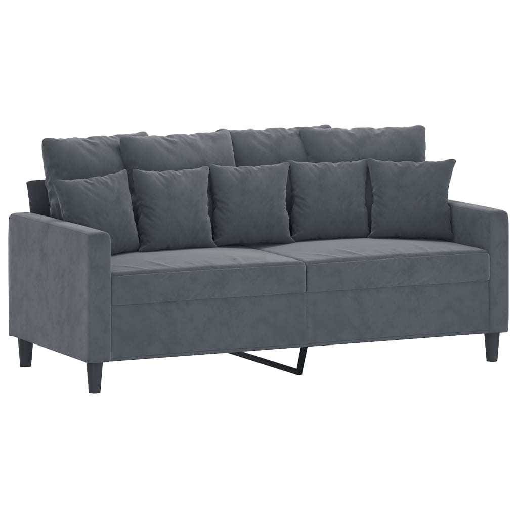 3 pcs conjunto de sofás com almofadões veludo cinzento-escuro - Image 3
