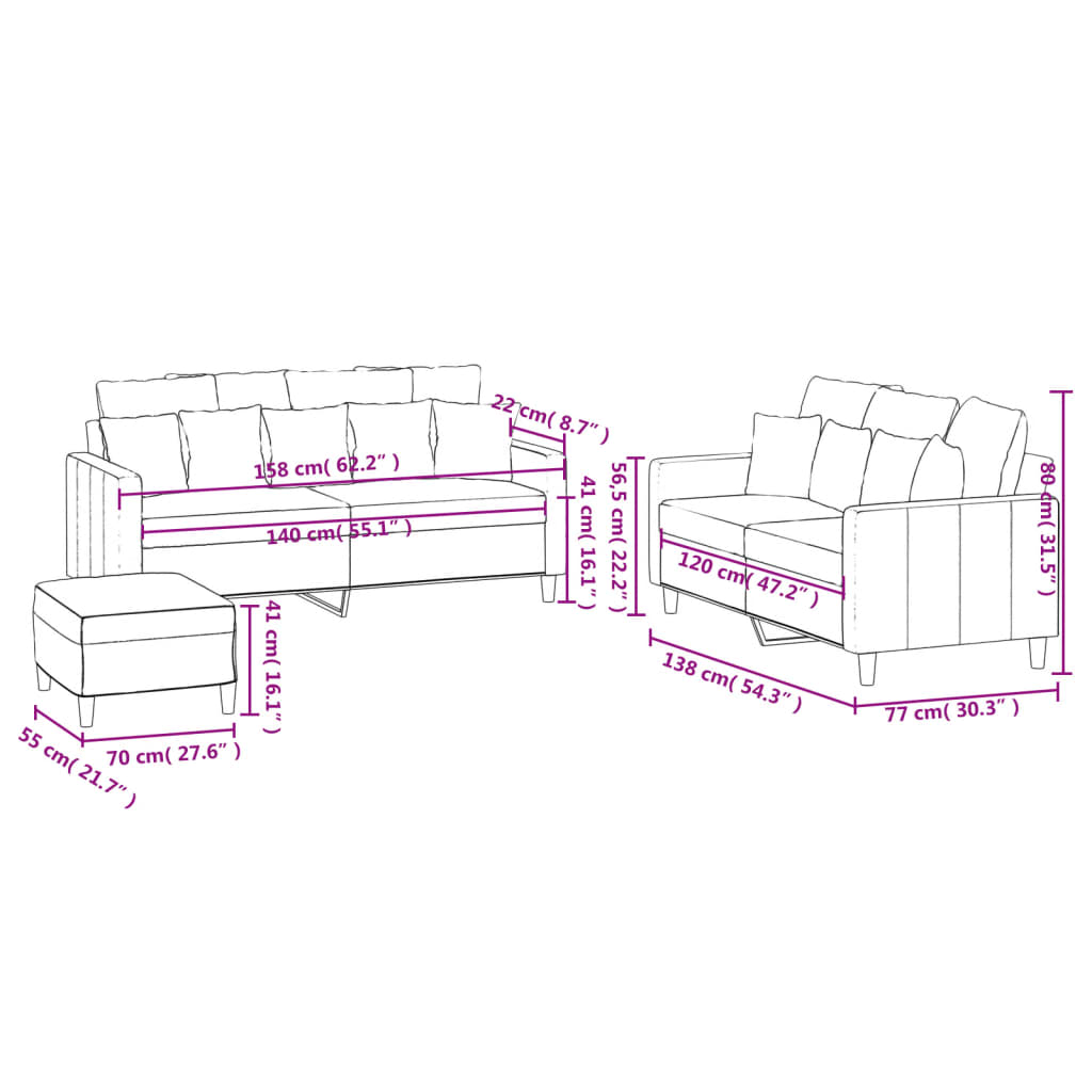 3 pcs conjunto de sofás com almofadões veludo cinzento-escuro - Image 8