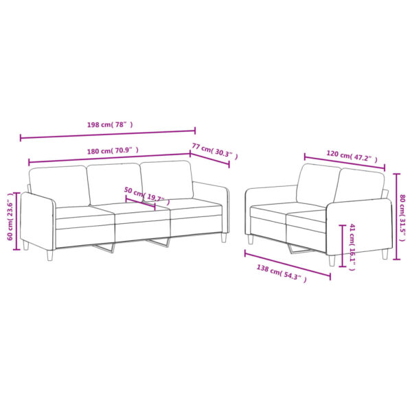 2 pcs conjunto de sofás veludo cinzento-claro - Image 6