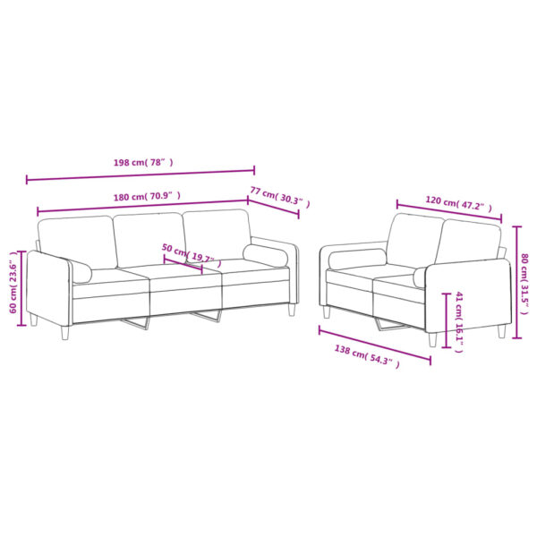 2 pcs conjunto de sofás com almofadas veludo castanho - Image 7