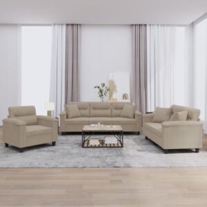 3 pcs conjunto sofás c/ almofadas microfibra cinza-acastanhado