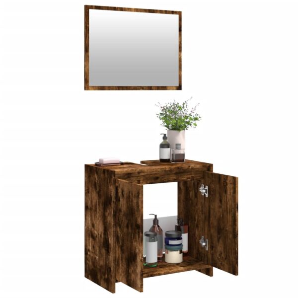 2 pcs conj. móveis casa de banho derivados madeira cor fumado - Image 3