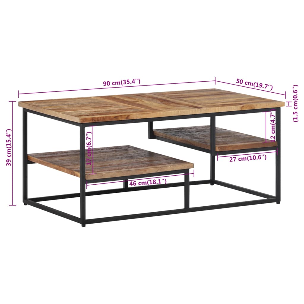 Mesa de centro 90x50x39 cm teca recuperada maciça - Image 8