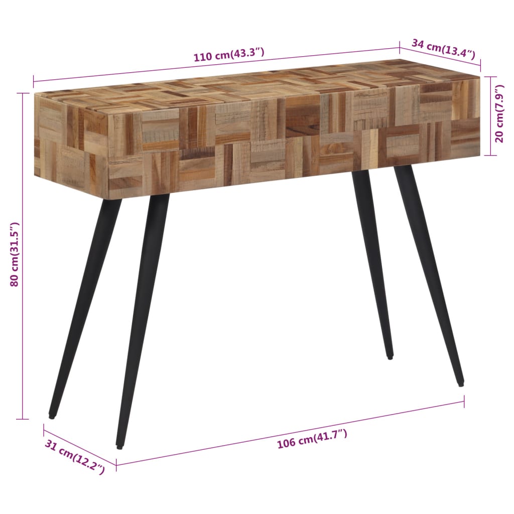 Mesa consola 110x34x80 cm madeira de teca recuperada maciça - Image 7