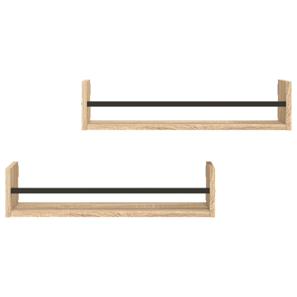 Prateleiras de parede c/ barras 2pcs 60x16x14cm carvalho sonoma - Image 3