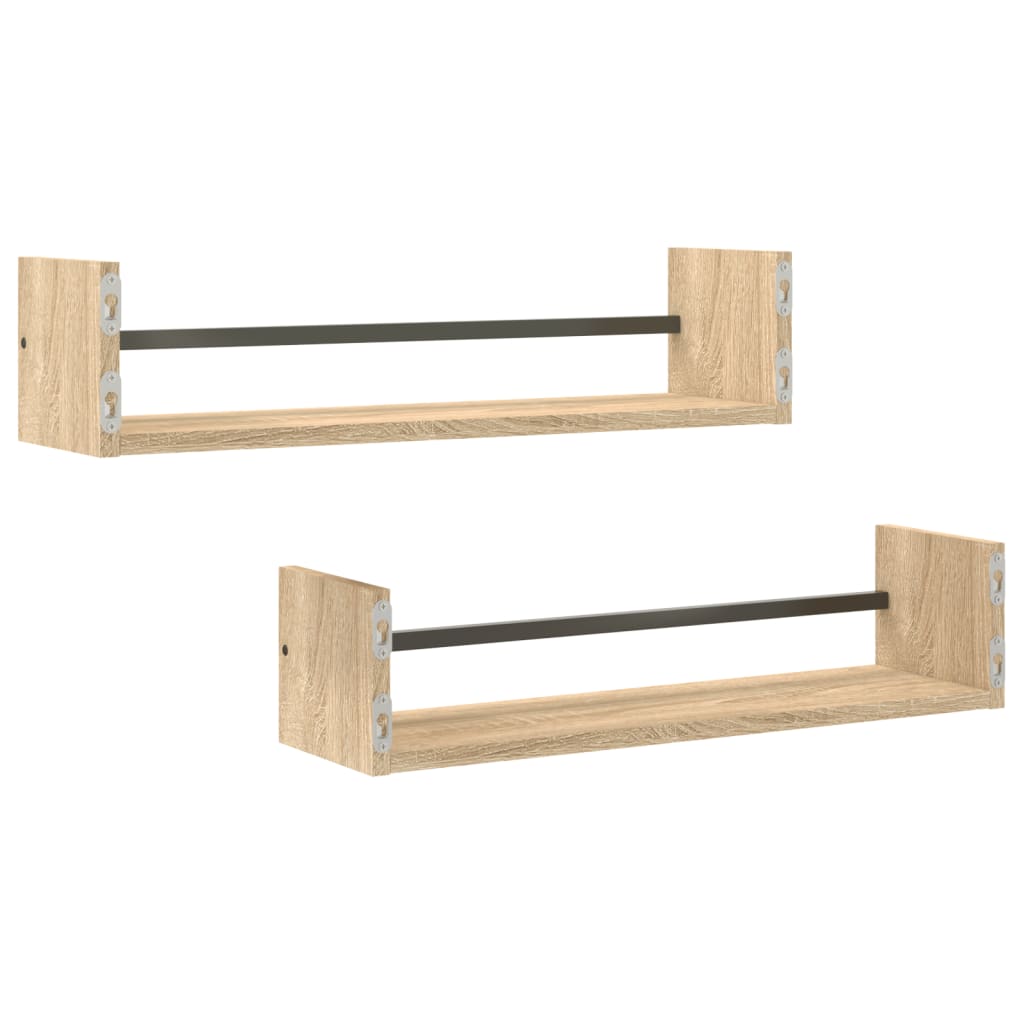 Prateleiras de parede c/ barras 2pcs 60x16x14cm carvalho sonoma - Image 5