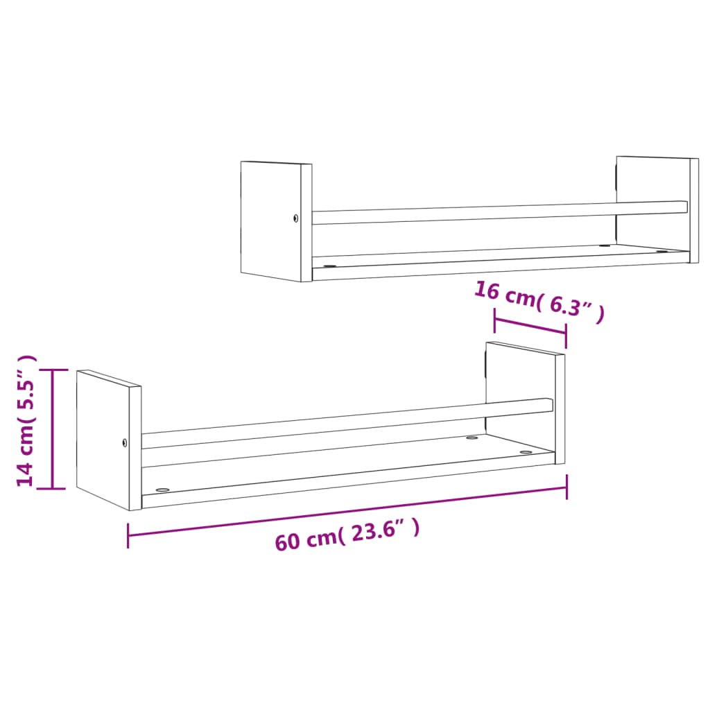 Prateleiras de parede c/ barras 2pcs 60x16x14cm carvalho sonoma - Image 7