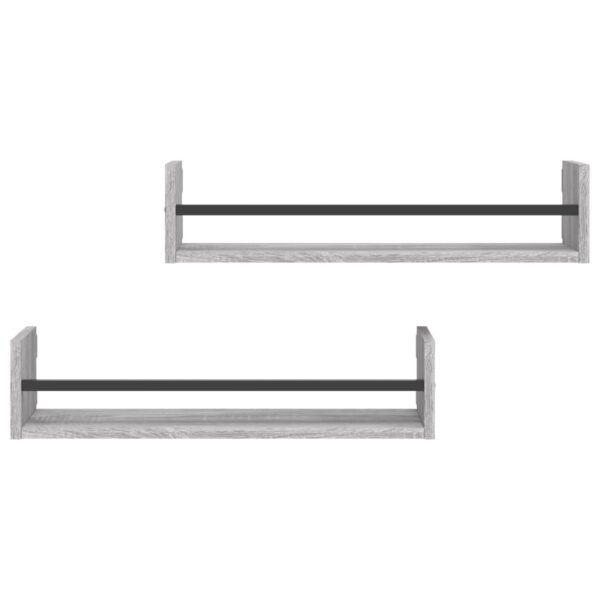 Prateleiras de parede c/ barras 2 pcs 60x16x14 cm cinza sonoma - Image 3