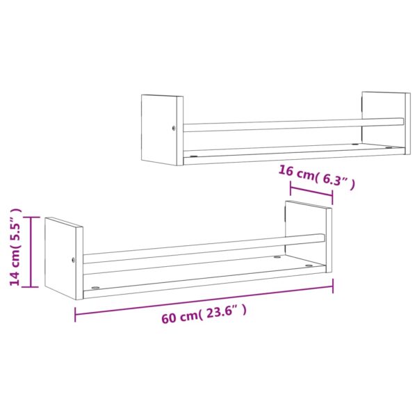 Prateleiras de parede c/ barras 2 pcs 60x16x14 cm cinza sonoma - Image 7