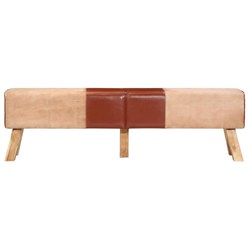 Banco de ginásio 160 cm couro genuíno e lona castanho - Image 4