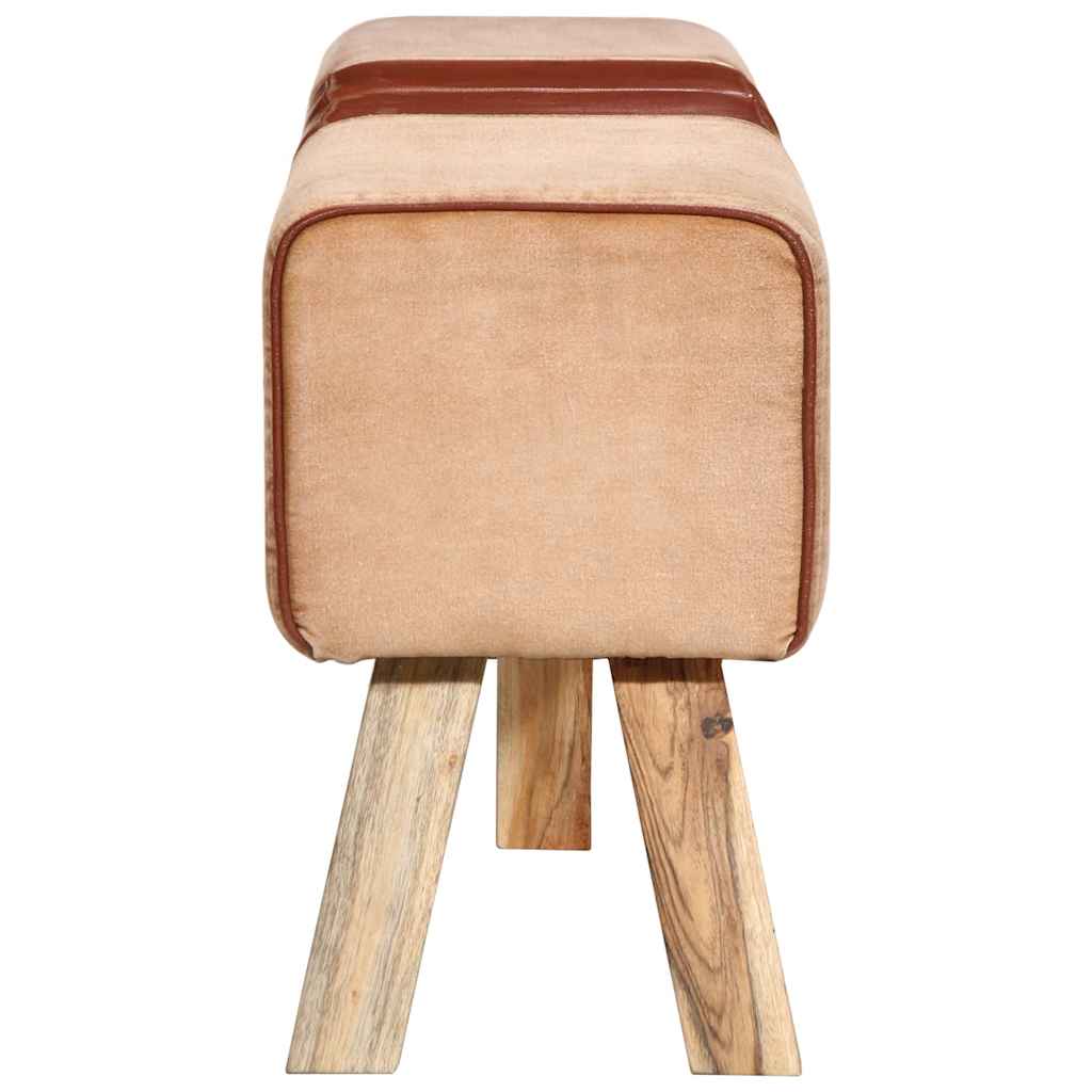 Banco de ginásio 160 cm couro genuíno e lona castanho - Image 5