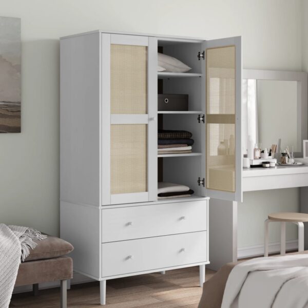 Roupeiro SENJA aspeto vime 90x55x175 cm pinho maciço branco - Image 2