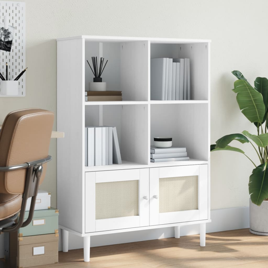 Estante SENJA aspeto de vime 90x35x130 cm pinho maciço branco