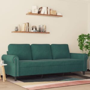 Sofá de 3 lugares 180 cm veludo verde-escuro