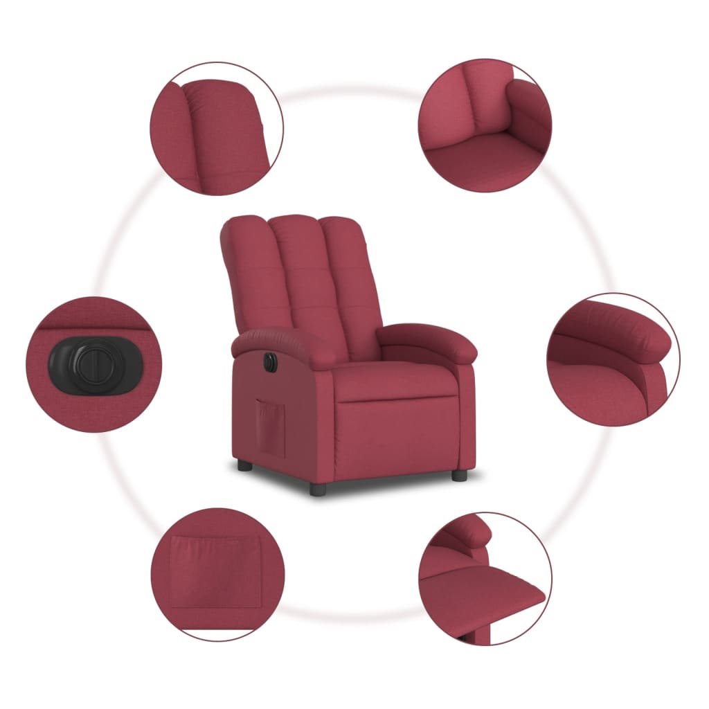 Poltrona elétrica reclinável tecido vermelho tinto - Image 7