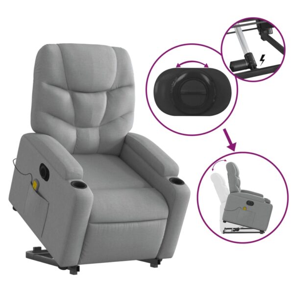 Poltrona elétrica reclinável massagens tecido cinzento-claro - Image 10