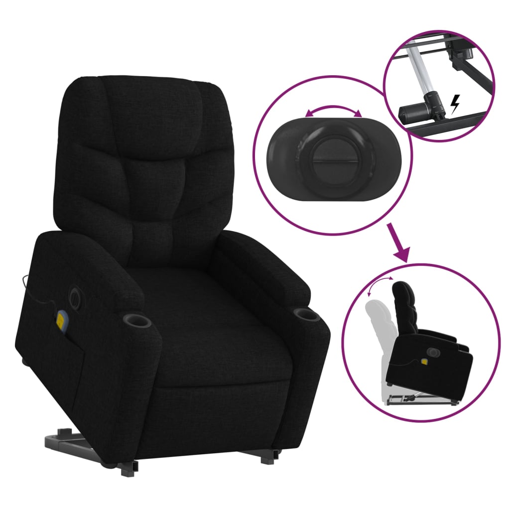 Poltrona elétrica elevatória massagens tecido preto - Image 10