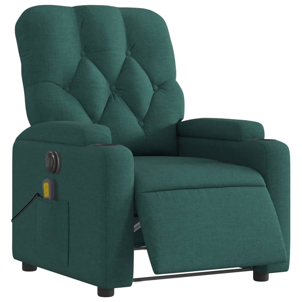 Poltrona reclinável de massagens elétrica tecido verde-escuro - Image 2
