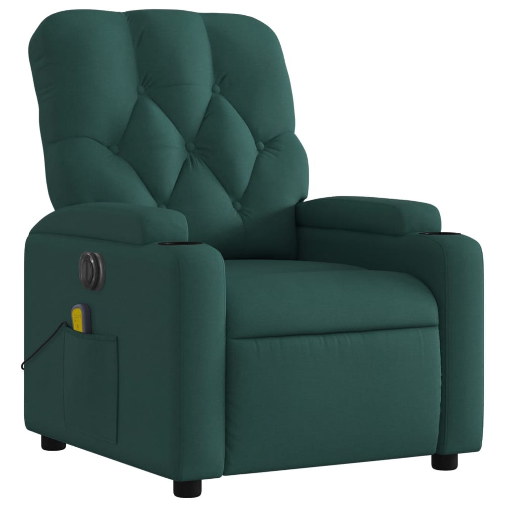 Poltrona reclinável de massagens elétrica tecido verde-escuro - Image 3