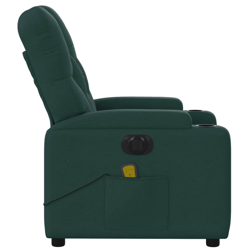 Poltrona reclinável de massagens elétrica tecido verde-escuro - Image 9
