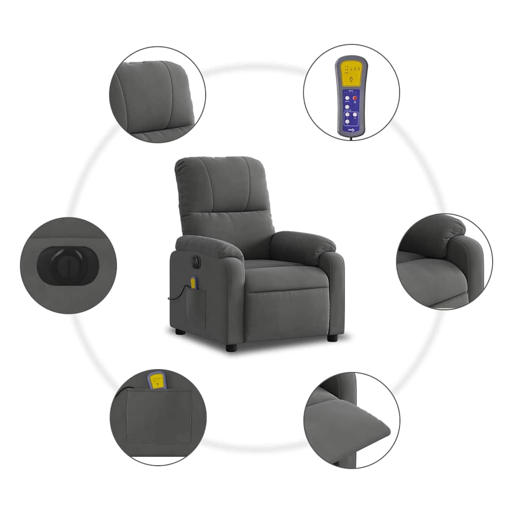 Poltrona massagens reclinável elétrica microfibra cinza-escuro - Image 7