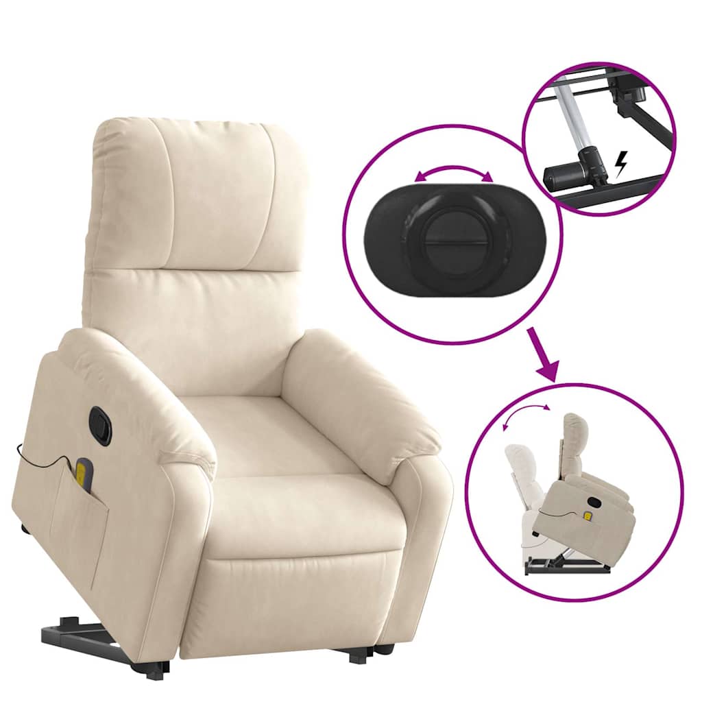 Poltrona de massagens reclinável elevatória microfibra bege - Image 5