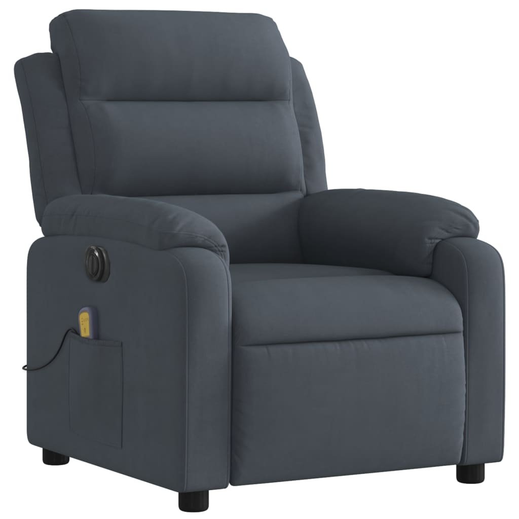 Poltrona de massagens reclinável elétrica veludo cinza-escuro - Image 2