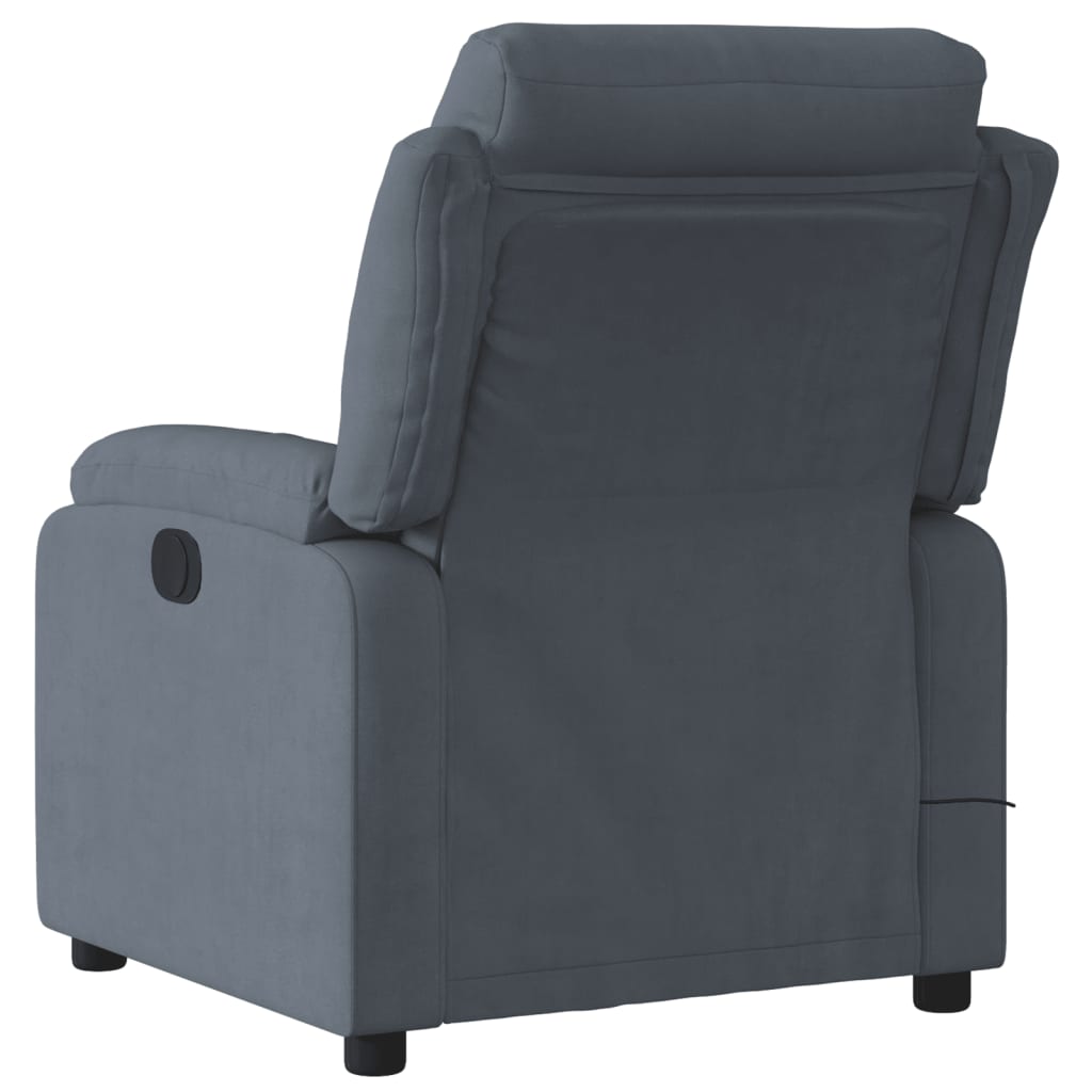 Poltrona de massagens reclinável elétrica veludo cinza-escuro - Image 3
