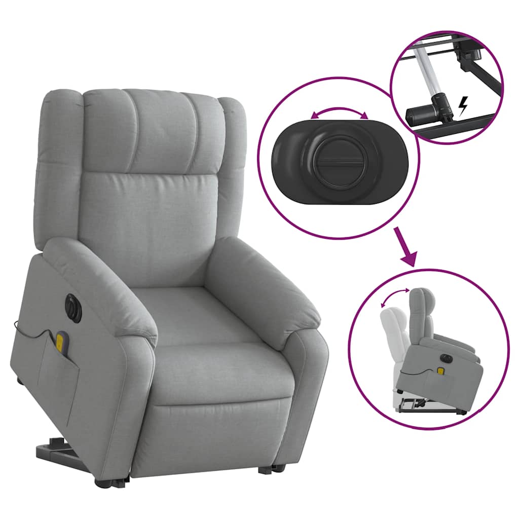 Poltrona elétrica reclinável massagens tecido cinzento-claro - Image 10