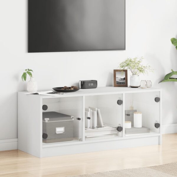 Móvel de TV c/ portas de vidro 102x37x42 cm branco - Image 2