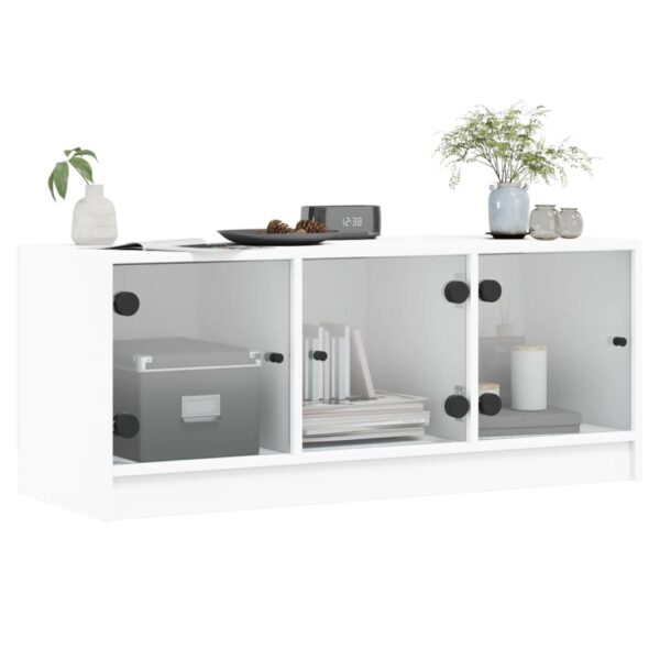 Móvel de TV c/ portas de vidro 102x37x42 cm branco - Image 3