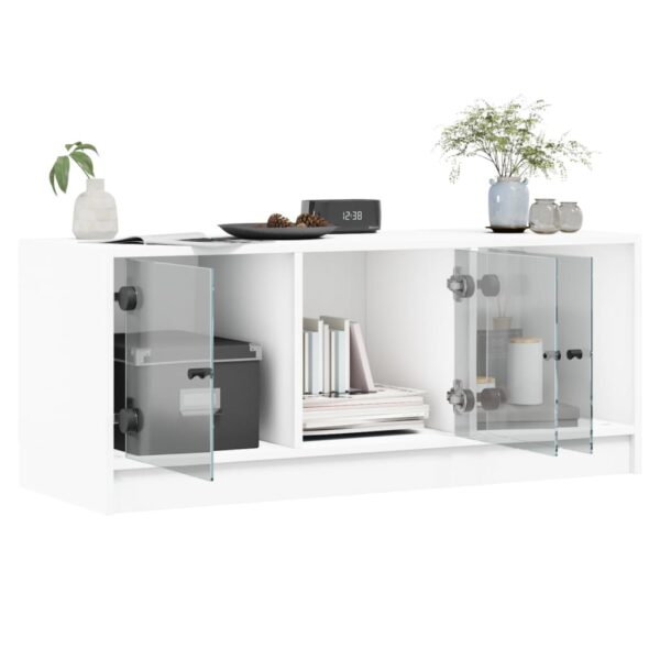 Móvel de TV c/ portas de vidro 102x37x42 cm branco - Image 4